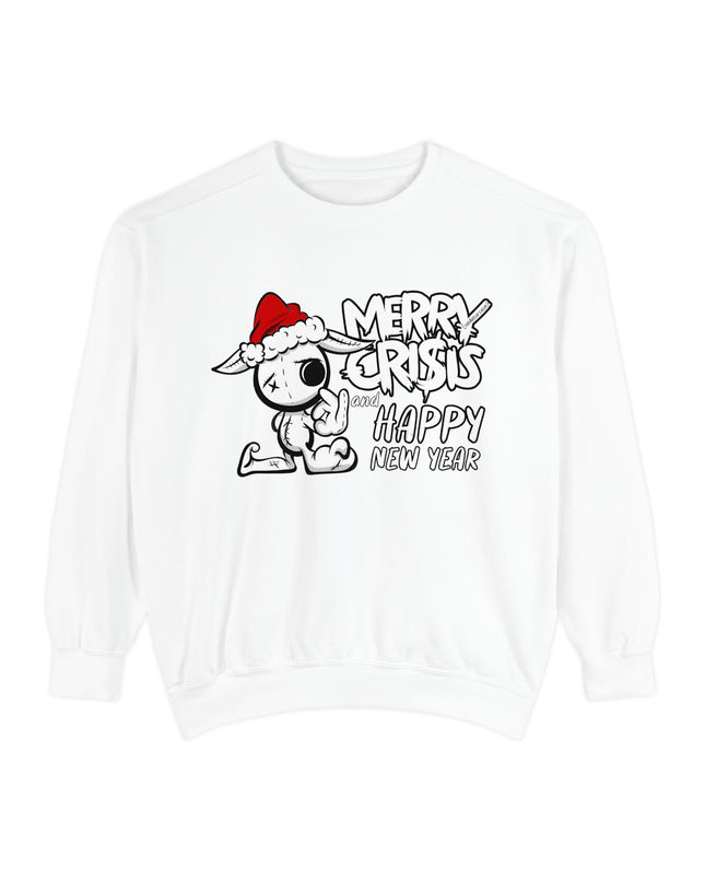 Christmas Crisis Graphic Sweat Shirt — 'Merry Crisis Happy New Year' Cute Santa Bear Sweat Shirt