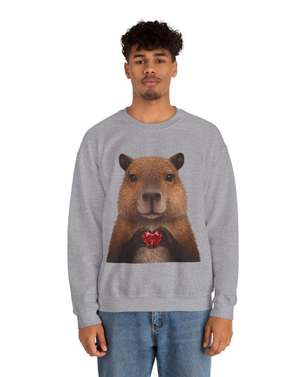 Capybara Holding Red Gem Sweatshirt — Unbothered & Valuable Crewneck