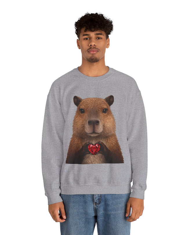Capybara Holding Red Gem Sweatshirt — Unbothered & Valuable Crewneck