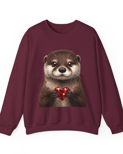 Otter with Red Gem Crewneck Sweatshirt — Playful, Worthy, and Charming