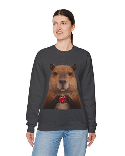Capybara Holding Red Gem Sweatshirt — Unbothered & Valuable Crewneck