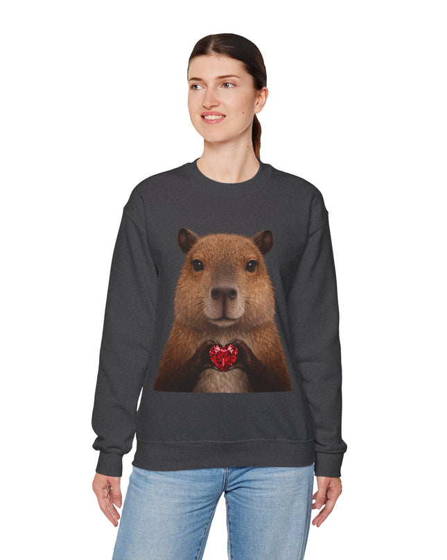 Capybara Holding Red Gem Sweatshirt — Unbothered & Valuable Crewneck