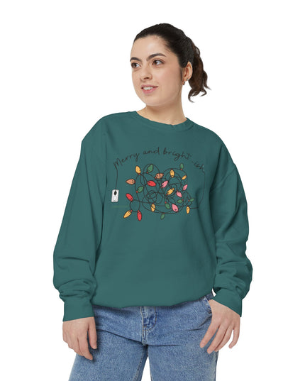 Holiday Lights Sweatshirt — “Merry and Bright-ish” Cozy Christmas Crewneck