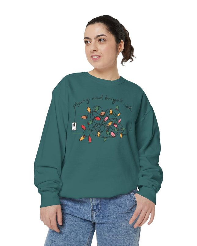 Holiday Lights Sweatshirt — “Merry and Bright-ish” Cozy Christmas Crewneck