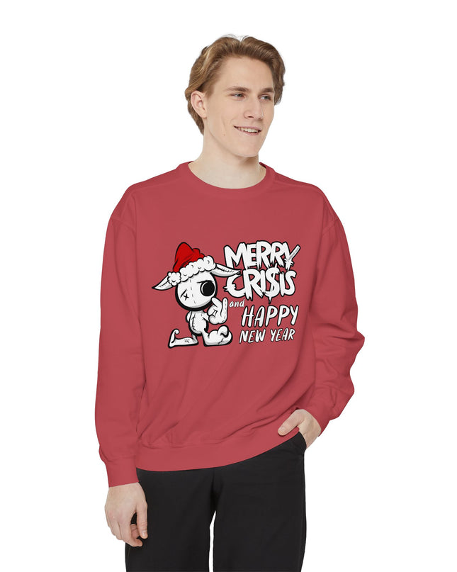 Christmas Crisis Graphic Sweat Shirt — 'Merry Crisis Happy New Year' Cute Santa Bear Sweat Shirt