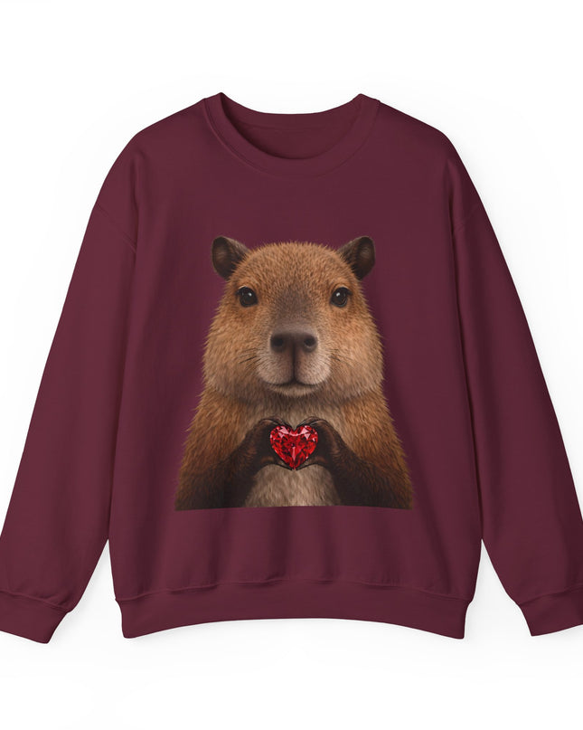 Capybara Holding Red Gem Sweatshirt — Unbothered & Valuable Crewneck