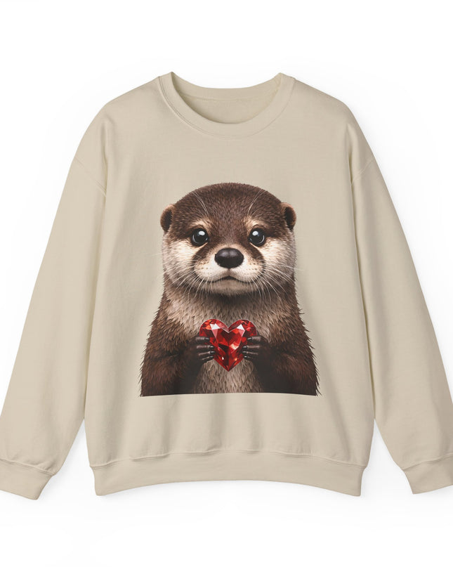 Otter with Red Gem Crewneck Sweatshirt — Playful, Worthy, and Charming