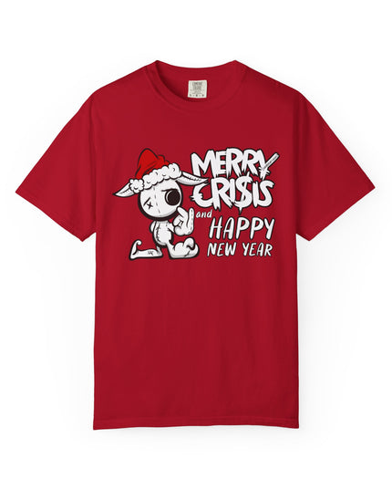 Christmas Crisis Graphic T-Shirt — 'Merry Crisis Happy New Year' Cute Santa Bear Tee