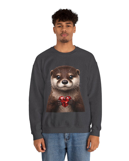 Otter with Red Gem Crewneck Sweatshirt — Playful, Worthy, and Charming
