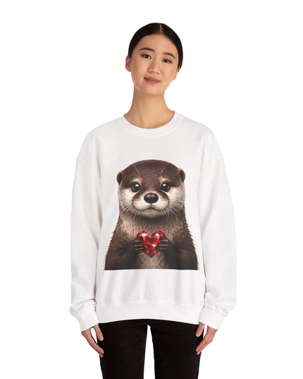 Otter with Red Gem Crewneck Sweatshirt — Playful, Worthy, and Charming