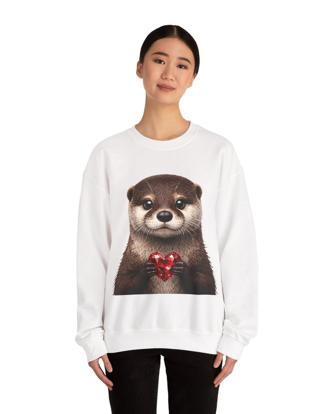 Otter with Red Gem Crewneck Sweatshirt — Playful, Worthy, and Charming