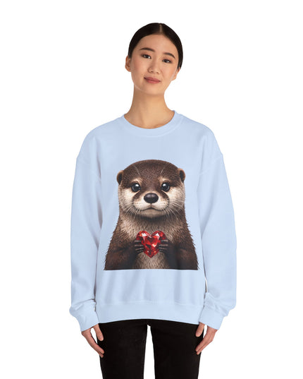 Otter with Red Gem Crewneck Sweatshirt — Playful, Worthy, and Charming