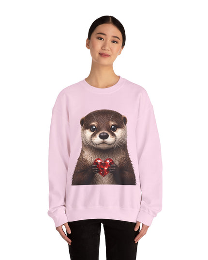 Otter with Red Gem Crewneck Sweatshirt — Playful, Worthy, and Charming