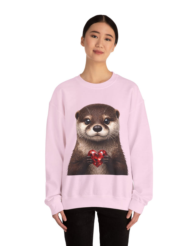 Otter with Red Gem Crewneck Sweatshirt — Playful, Worthy, and Charming