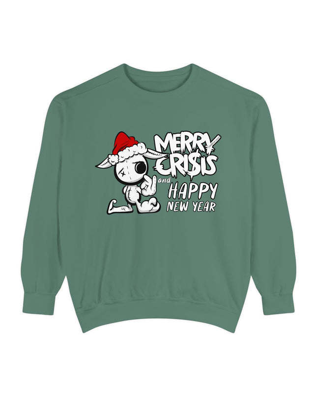 Christmas Crisis Graphic Sweat Shirt — 'Merry Crisis Happy New Year' Cute Santa Bear Sweat Shirt