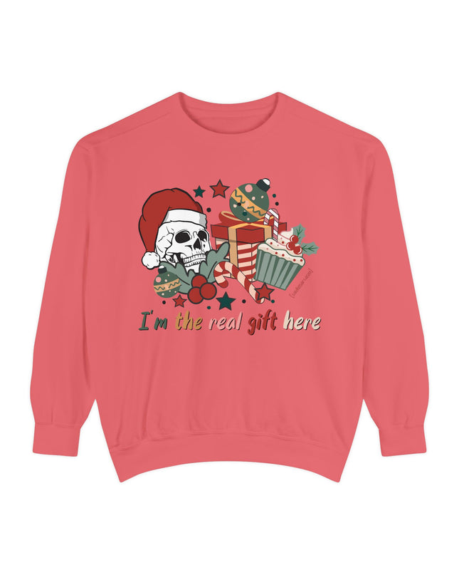 Christmas Skull Sweatshirt — "I'm the Real Gift Here" Holiday Crewneck