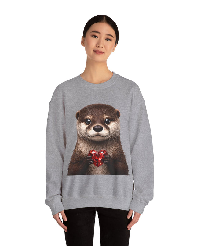 Otter with Red Gem Crewneck Sweatshirt — Playful, Worthy, and Charming