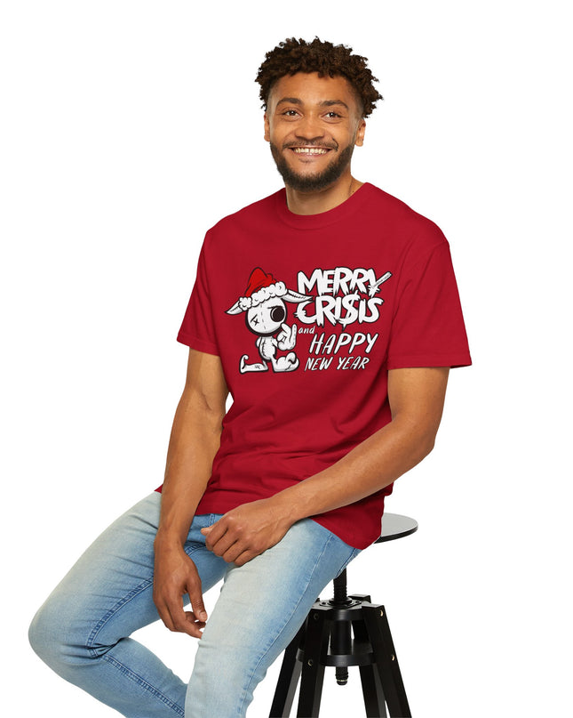 Christmas Crisis Graphic T-Shirt — 'Merry Crisis Happy New Year' Cute Santa Bear Tee