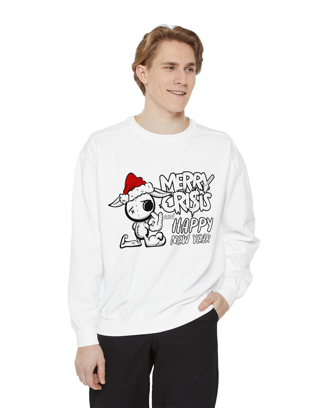 Christmas Crisis Graphic Sweat Shirt — 'Merry Crisis Happy New Year' Cute Santa Bear Sweat Shirt