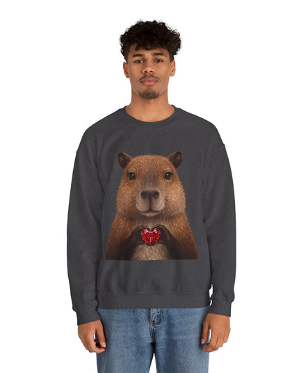 Capybara Holding Red Gem Sweatshirt — Unbothered & Valuable Crewneck