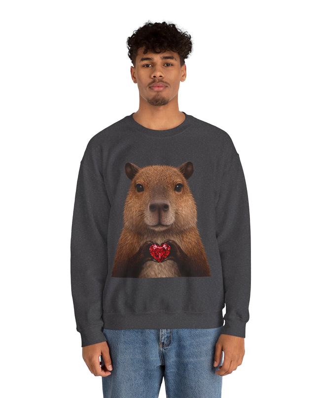 Capybara Holding Red Gem Sweatshirt — Unbothered & Valuable Crewneck