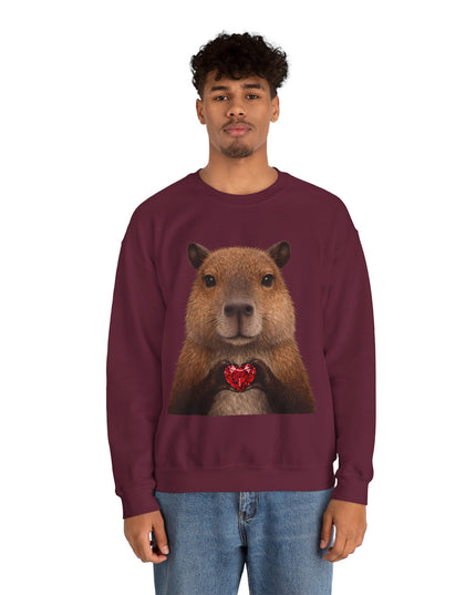 Capybara Holding Red Gem Sweatshirt — Unbothered & Valuable Crewneck