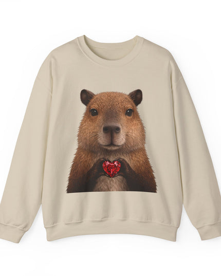 Capybara Holding Red Gem Sweatshirt — Unbothered & Valuable Crewneck