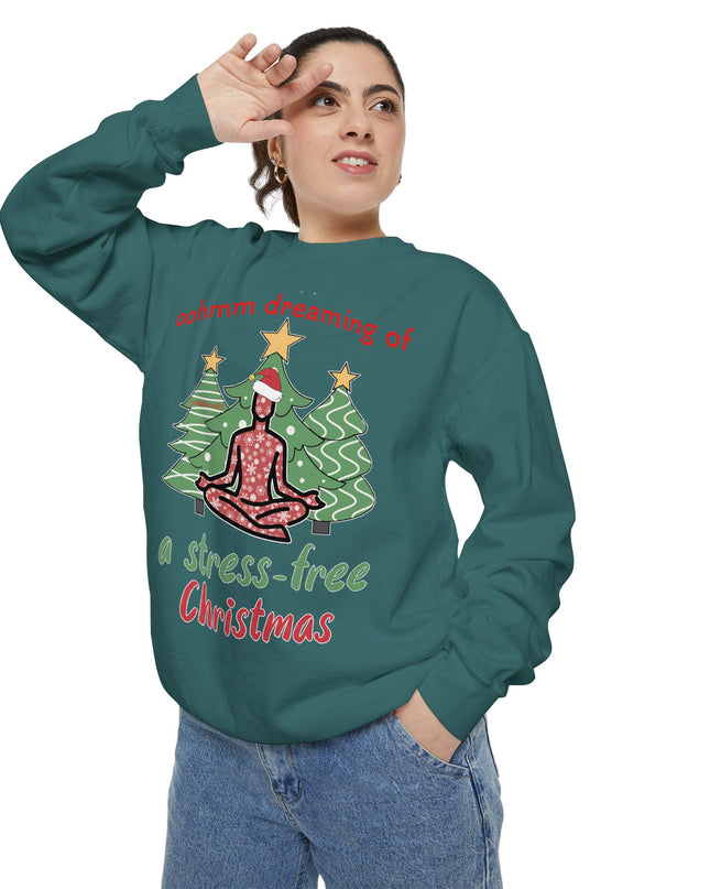 Christmas Yoga Sweatshirt — “Oohmm Dreaming of a Stress-Free Christmas” Cozy Holiday Pullover