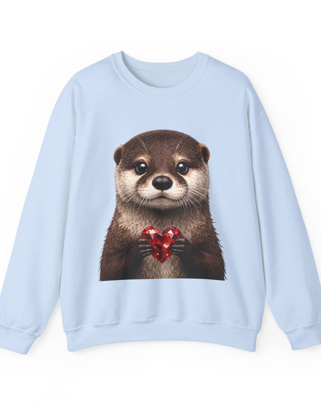 Otter with Red Gem Crewneck Sweatshirt — Playful, Worthy, and Charming