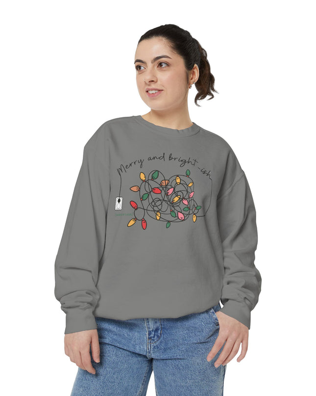 Holiday Lights Sweatshirt — “Merry and Bright-ish” Cozy Christmas Crewneck