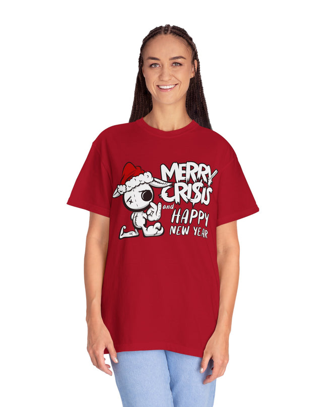 Christmas Crisis Graphic T-Shirt — 'Merry Crisis Happy New Year' Cute Santa Bear Tee