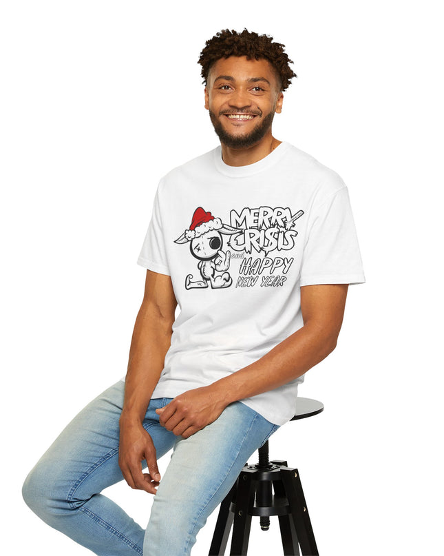 Christmas Crisis Graphic T-Shirt — 'Merry Crisis Happy New Year' Cute Santa Bear Tee