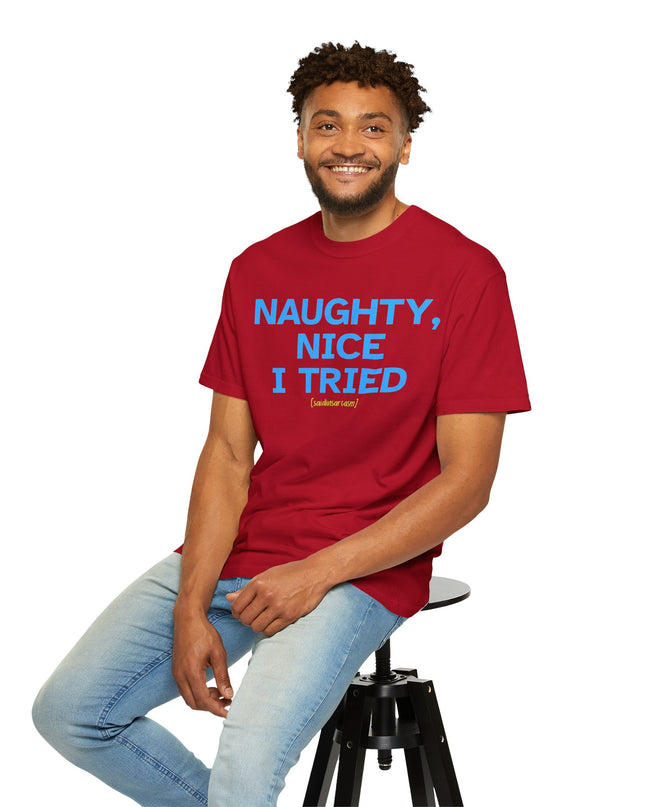 'Naughty, Nice I Tried' – Funny Holiday Graphic Tee